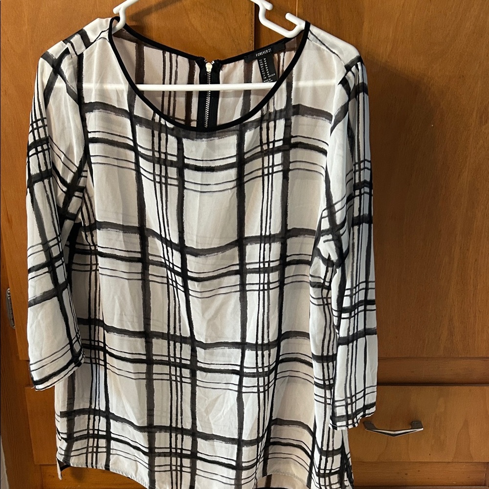 Forever 21 Black and White Plaid Blouse